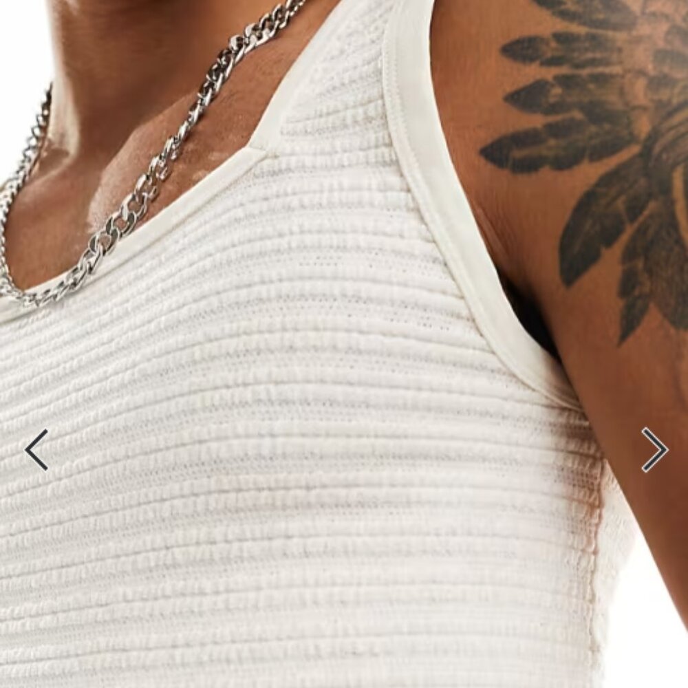Asos Muscle Fit Square Neck Tank Top in Textured Cream Size L